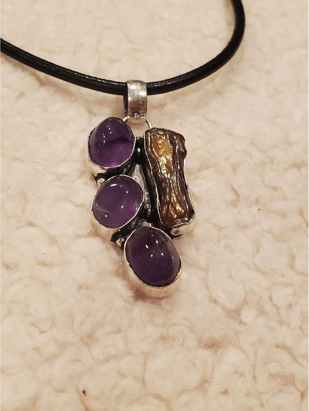 Silver amethyst pearl Necklace